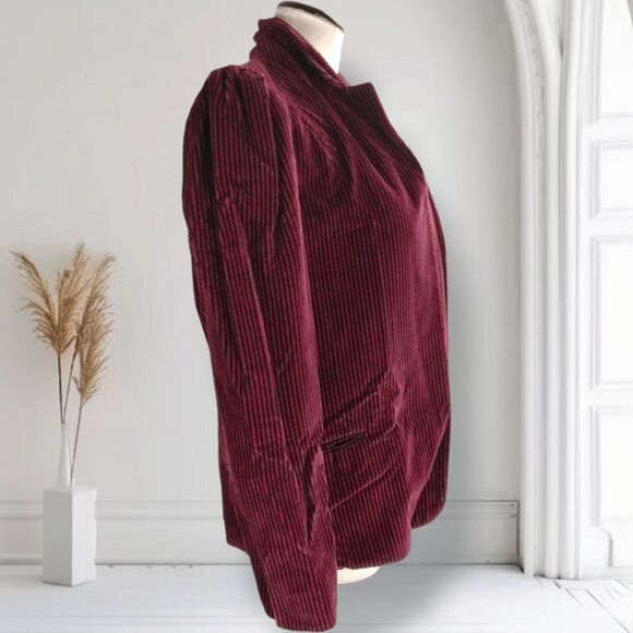 Vintage Perry Ellis Whimsigoth Striped Blazer Size 6 Puff Sleeve Maroon Velour - Picture 3 of 16